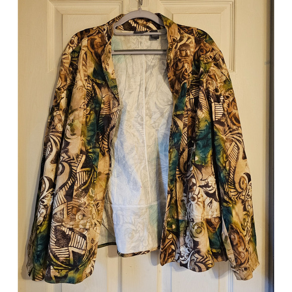 Chico’s Additions Abstract Print Jacket Blazer Cotton Stretch Multicolor Size 3 - Picture 1 of 10